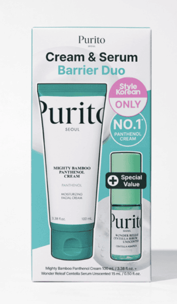 PURITO SEOUL Bamboo Panthenol Cream Set – Mighty Bamboo Panthenol Cream 100ml + Mini Wonder Releaf Centella Serum Unscented 15ml